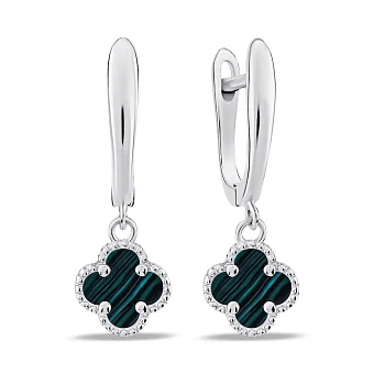 Срібні сережки Конюшина з малахітом (арт. 7502/4265/7млх)