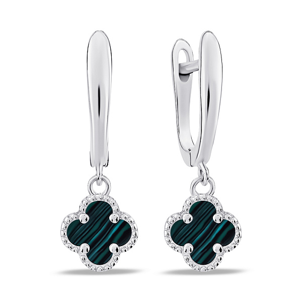 Срібні сережки Конюшина з малахітом (арт. 7502/4265/7млх) – зображення 1