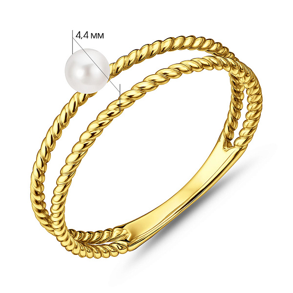 Двойное кольцо из желтого золота с жемчугом (арт. 140943ж) – изображение 2
