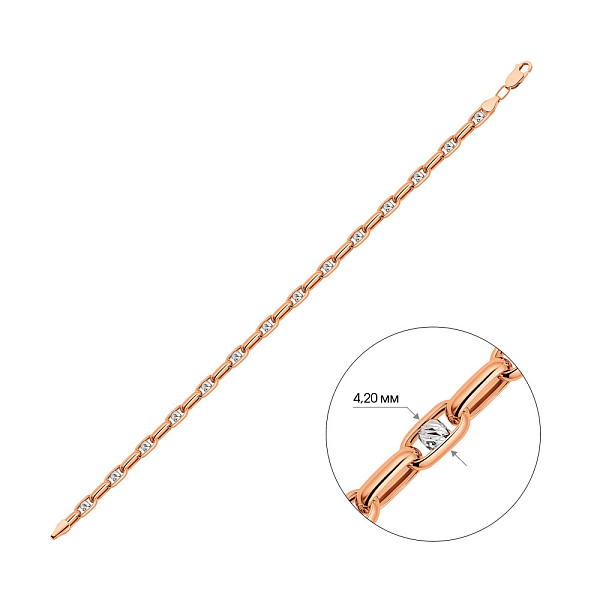 Золотой цепочный браслет в красном и белом цвете металла (арт. 325568кб) – изображение 2