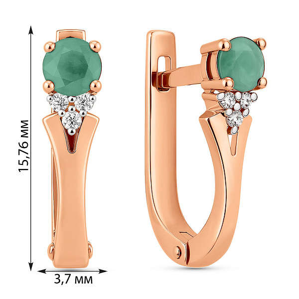 Золотые серьги с изумрудом и бриллиантами (арт. С011063и) – изображение 2