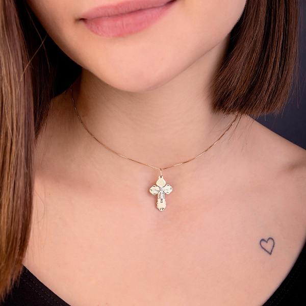 Хрестик з червоного золота з розп'яттям (арт. 512902) – зображення 3