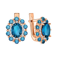 Сережки из красного золота с топазом лондон и фианитами (арт. 111108Пл)