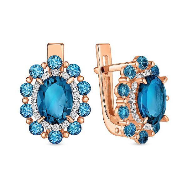 Сережки из красного золота с топазом лондон и фианитами (арт. 111108Пл) – изображение 1
