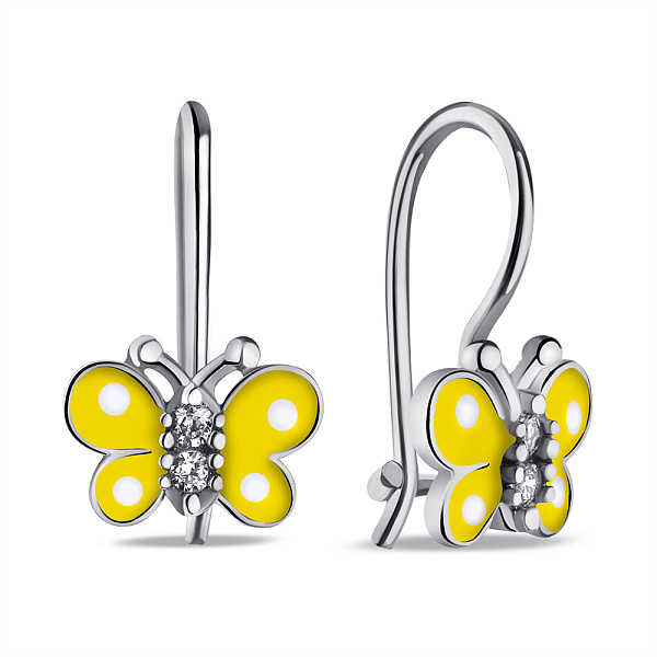 Серебряные детские серьги Бабочка с эмалью (арт. 7502/9747ебж) – изображение 1