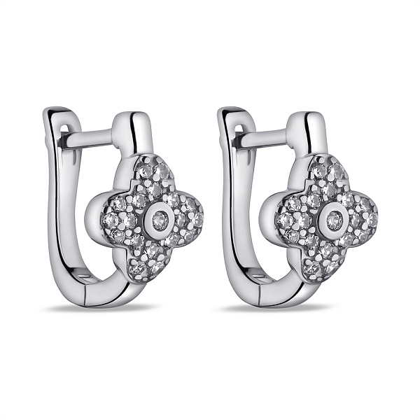 Серебряные серьги Клевер с фианитами (арт. 7502/9808/8) – изображение 1