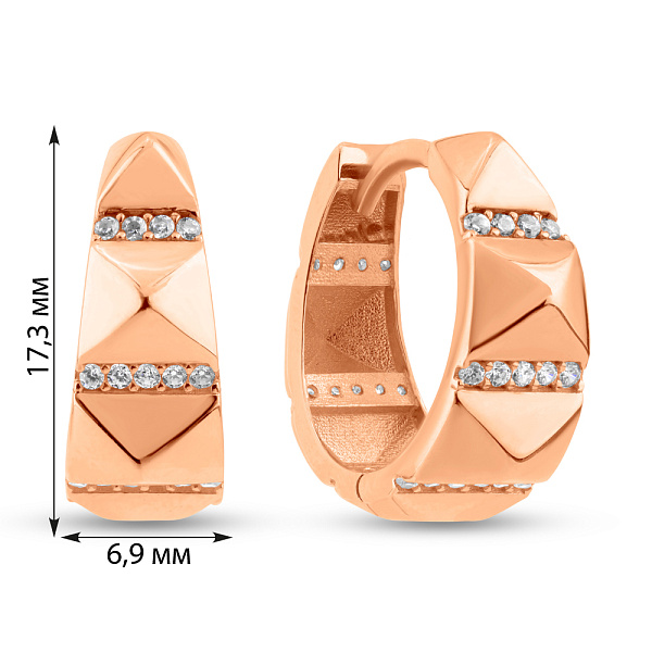 Серьги-кольца из красного золота с фианитами (арт. 1091462) – изображение 4