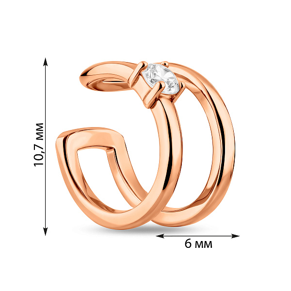 Подвійна каффа-cережка на одне вухо з золота з фіанітом (арт. 110855Я) – зображення 4