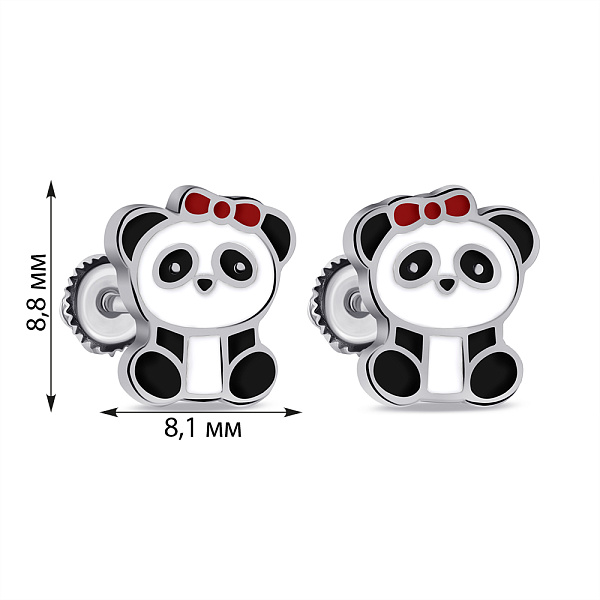 Серебряные детские серьги Панда с эмалью (арт. 7518/7101е) – изображение 2