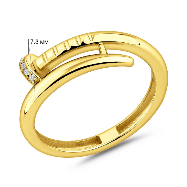 Каблучка в формі цвяха з жовтого золота з фіанітами (арт. 141452ж) – зображення 2