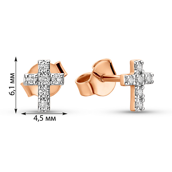 Золотые пусеты с крестиками с бриллиантами (арт. Т011770010) – изображение 3