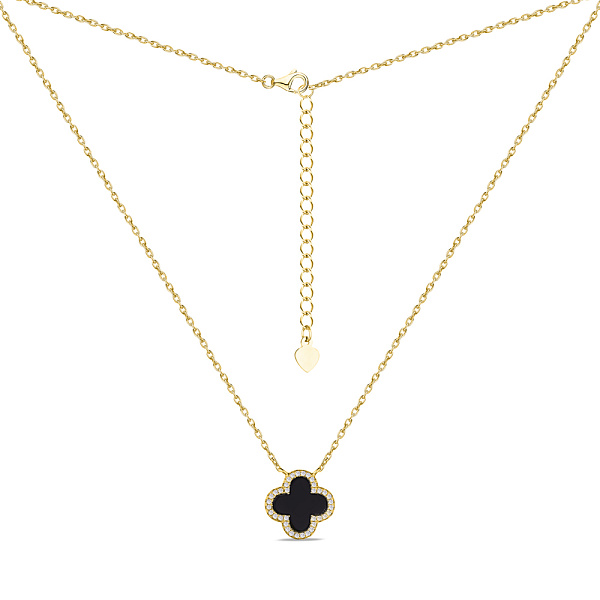 Серебряное колье "Клевер" с ониксом (арт. 7507/977/10жо) – изображение 2
