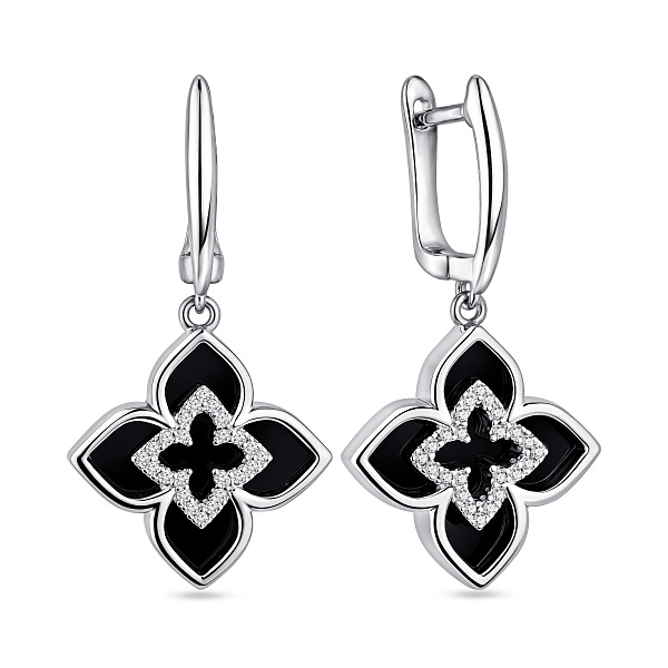 Серебряные серьги с ониксом и фианитами (арт. 7502/10219/15о) – изображение 1