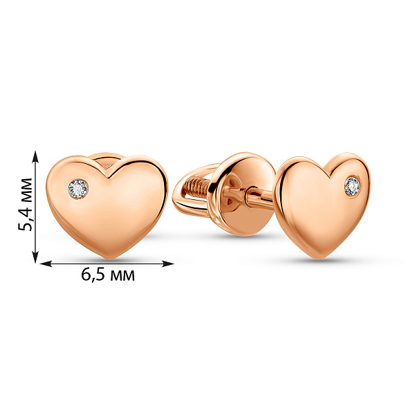 Сережки-пусети з золота Сердечка з діамантами (арт. 2109314201) – зображення 2