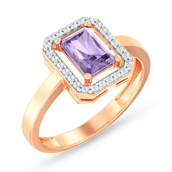 Кольцо из красного золота с аметистом и фианитами (арт. 141117Па) – изображение 1