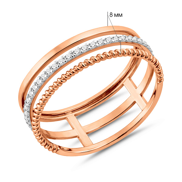 Тройное кольцо из красного золота с фианитами (арт. 140955) – изображение 5