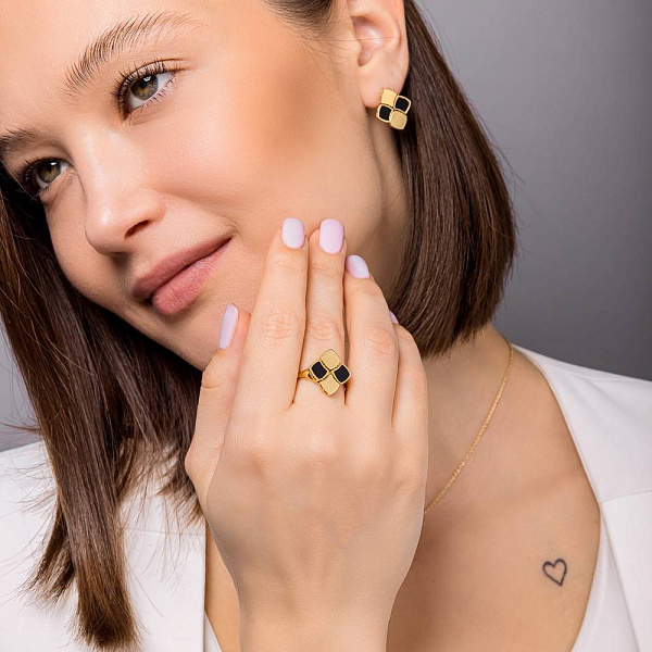 Золота каблучка Francelli з оніксом (арт. 156246жо) – зображення 3