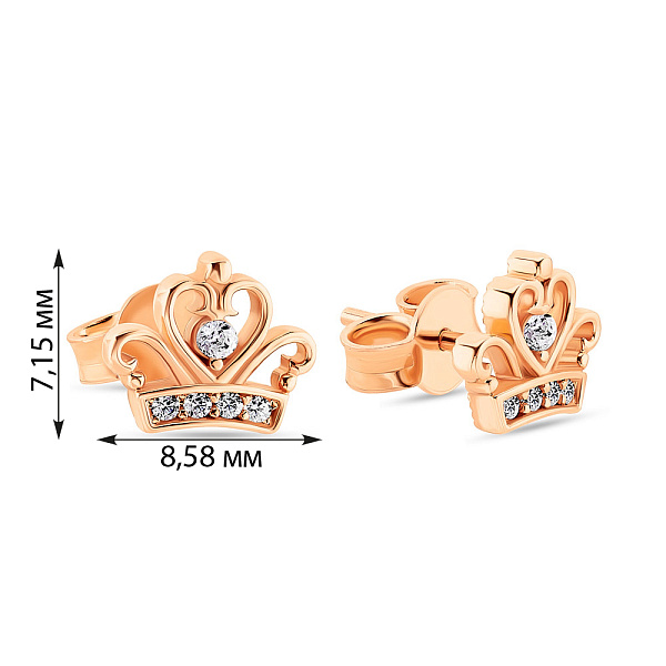 Сережки-пусеты Корона из золота (арт. 107863) – изображение 2