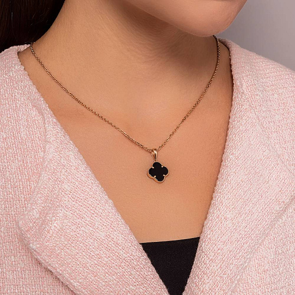 Золотой подвес "Клевер" с ониксом (арт. 422914/15о) – изображение 3