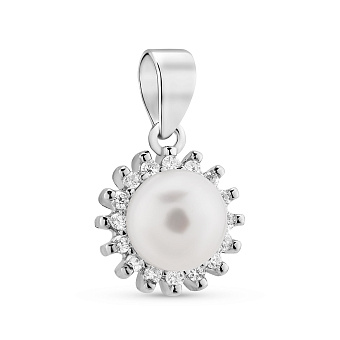 Фото Серебряный подвес с жемчугом и фианитами (арт. 7503/4420жб)