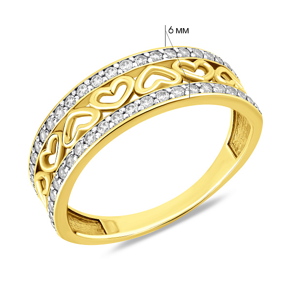 Золотое кольцо Сердечки с фианитами (арт. 141200ж) – изображение 2