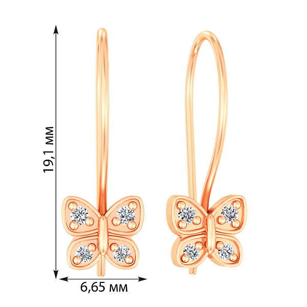Детские золотые серьги «Бабочки» с фианитами (арт. 110281) – изображение 4