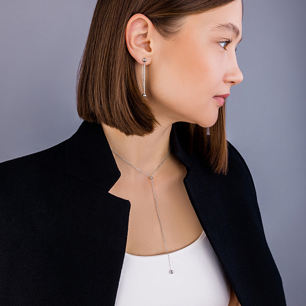 Серьги Fly из белого золота с шариками (арт. 109803/1б) – изображение 7