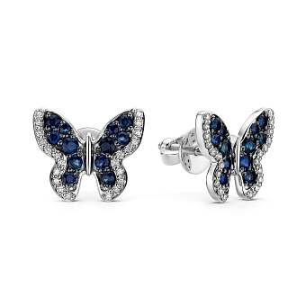 Фото Золоті сережки Метелики з сапфірами і діамантами (арт. Т011632бс)
