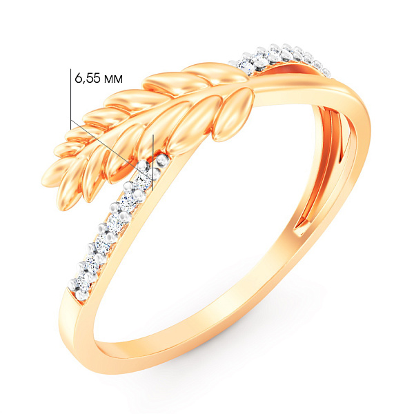 Золотое кольцо Колосок с фианитами (арт. 1401054) – изображение 4