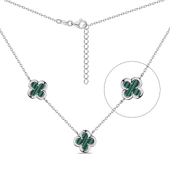 Фото Колье Клевер из серебра с малахитом (арт. 7507/2102/10млх)