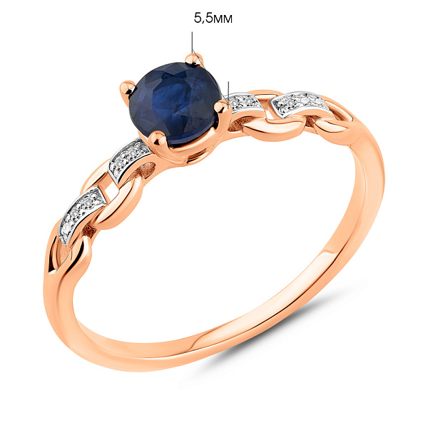 Кольцо из красного золота с сапфиром и бриллиантами (арт. К011322с) – изображение 4