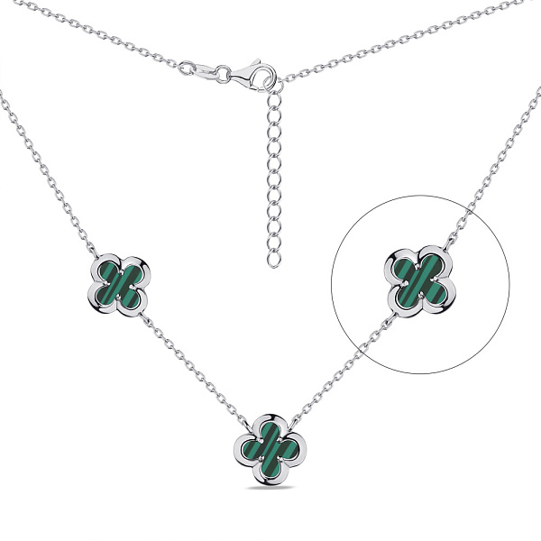 Колье Клевер из серебра с малахитом (арт. 7507/2102/10млх) – изображение 1