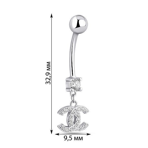 Серебряная серьга-пирсинг для пупка с фианитом (арт. 7512/035) – изображение 2