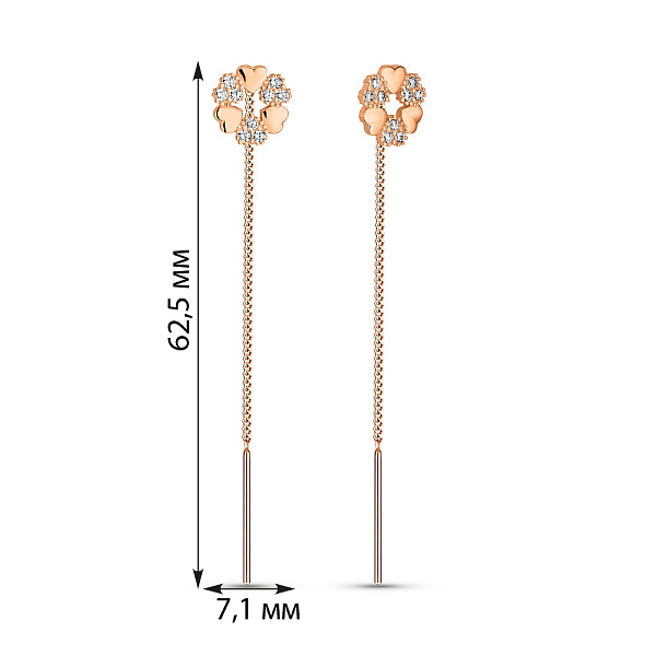 Золотые серьги-протяжки с фианитами (арт. 109940) – изображение 2