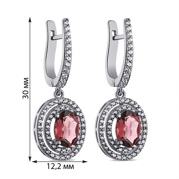 Срібні сережки з родолітом і фіанітами (арт. 7502/2286Рд) – зображення 2