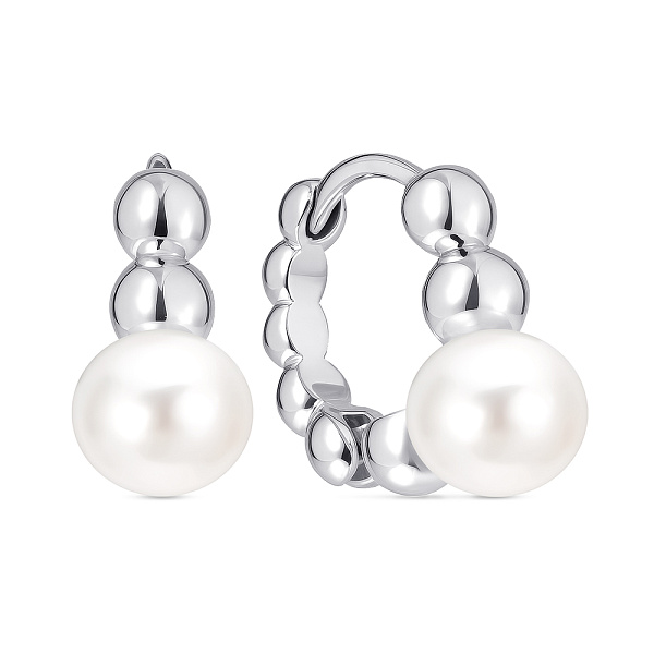Серебряные серьги-кольца с жемчугом (арт. 7502/10000/10жб) – изображение 1