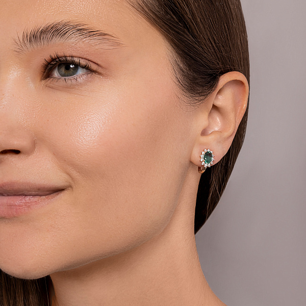 Золотые серьги с кварцем и фианитами (арт. 111250Пз) – изображение 3