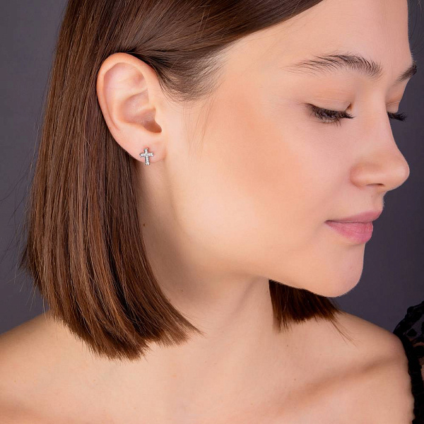 Золоті пусети Хрестики з діамантами  (арт. С341332010б) – зображення 3