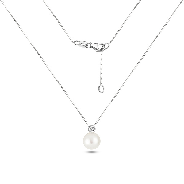 Золотое колье с жемчугом и фианитом (арт. 350728бпрлб) – изображение 2