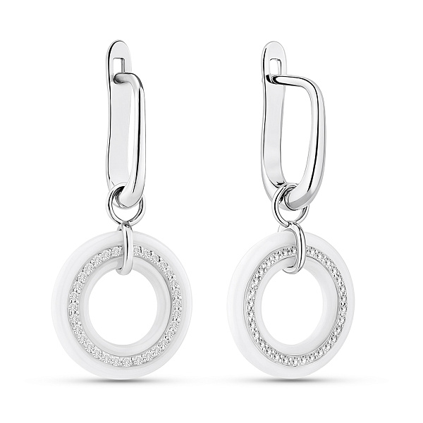 Серебряные серьги с фианитами и керамикой (арт. 7502/1908877кмб) – изображение 1