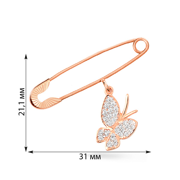 Золотая булавка «Бабочка» с фианитами (арт. 360023а) – изображение 3