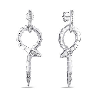 Фото Серебряные серьги Змея с дорожкой фианитов (арт. 7518/7294)