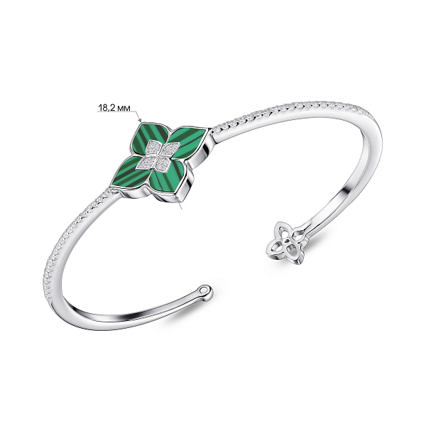 Серебряный жесткий браслет Цветок с малахитом (арт. 7509/2183310/20млх) – изображение 4