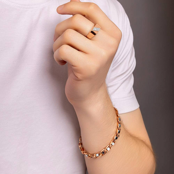 Золотая печатка с фианитом (арт. 180391кб) – изображение 3