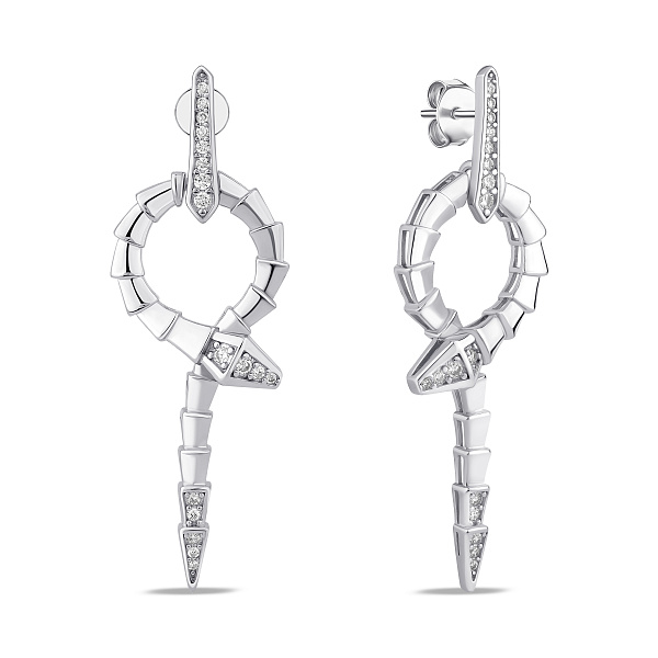 Серебряные серьги Змея с дорожкой фианитов (арт. 7518/7294) – изображение 1
