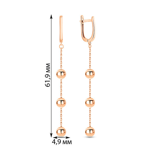 Сережки-подвески из золота с шариками (арт. 1101176) – изображение 4