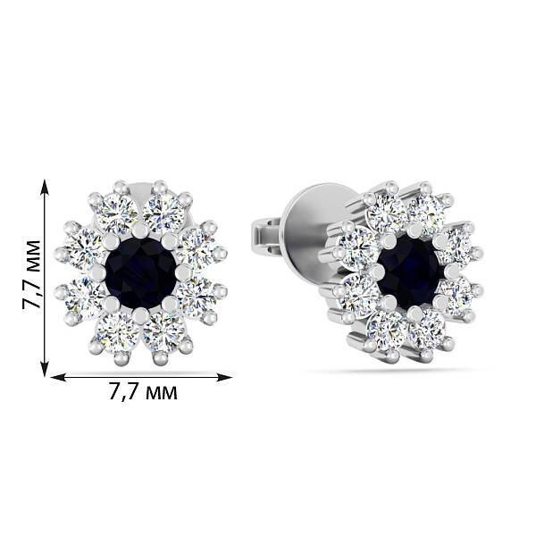 Золотые серьги пусеты с бриллиантами и сапфиром (арт. Т011692бс) – изображение 2