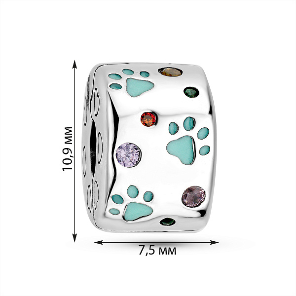 Серебряный шарм с эмалью и фианитами (арт. 7903/4352ег) – изображение 2
