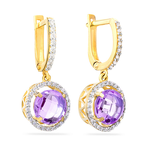 Сережки з жовтого золота з аметистом (арт. 110265Пжа) – зображення 1