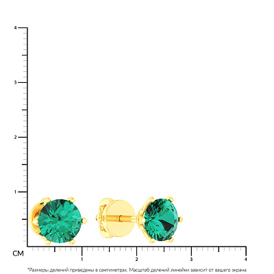 Золотые серьги-пусеты с зеленым кварцем (арт. 110341Пжсз)